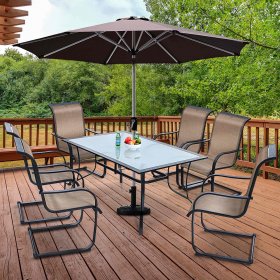 Costway 6PCS Patio Dining Chairs C spring motion High Backrest Armrest Brown