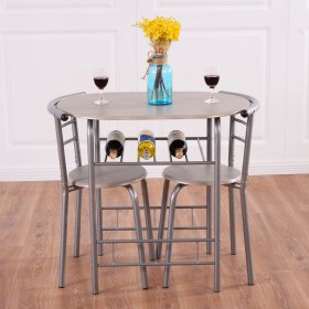 Costway 3 Piece Dining Set Table 2 Chairs Bistro Pub Home Kitchen Breakfast Furniture Grey