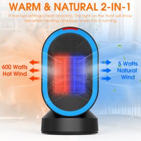 ALROCKET 600W Space Heater, Desk heaters with PTC Ceramic heating , 45 Oscillation ,Tipped-over Protection, Black