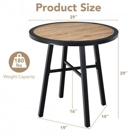 Costway 29 Patio Round Bistro Metal Table Wood-Like Top Garden Deck Backyard