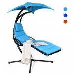 Costway Hanging Swing Chair Hammock Chair w/ Pillow Canopy Stand Blue