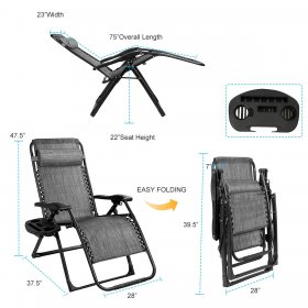 Costway Patio Folding Recliner Lounge Chair Gray