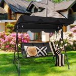 Costway Outdoor Patio Swing Canopy 3 Person Canopy Swing Chair Patio Hammock Black