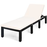 Costway Patio Lounge Chaise Couch Cushioned Rattan Height Adjustable Garden White