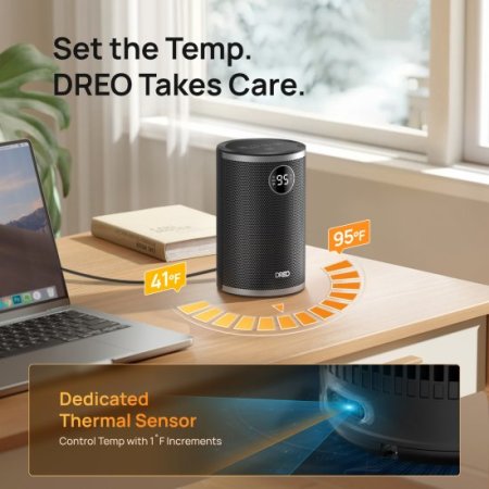 DREO Space Heater, 1500W Portable Heaters for Inside, Electric Heater with Thermal Sensor for Home, Digital Display, 12H Timer, 3 Modes, Safe Quiet Heater for Bedroom.