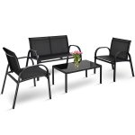 Costway 4 PCS patio furniture set sofa coffee table steel frame garden deck black