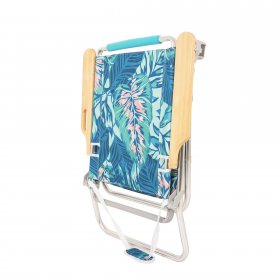2-Pack Mainstays Wood Arm Reclining Comfort Height Beach Chair, Green Palm
