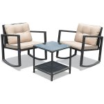 Costway 3PC Patio Rattan Conversation Set Rocking Chair Cushioned Sofa Garden Furniture