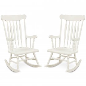 Costway Set of 2 Wood Rocking Chair Glossy Finish White