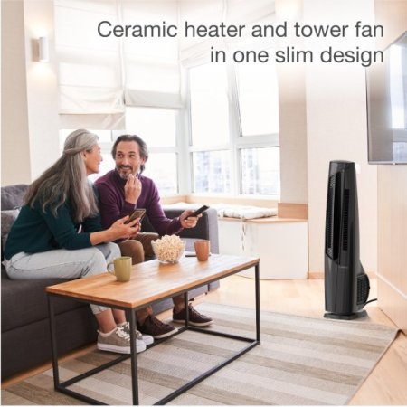 Lasko 37.5" Duo Comfort High Velocity Fan and Ceramic Space Heater with Remote, Black, FHV801
