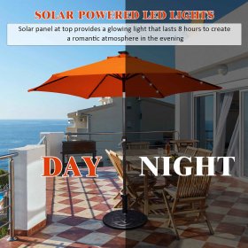 Costway 9' Solar LED Lighted Patio Market Umbrella Tilt Adjustment Crank Lift Orange