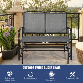 Costway Patio Glider Rocking Bench Double 2 Person Chair Loveseat Garden Grey