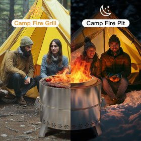 19" Smokeless Fire Pit for Outside, Stainless Steel Wood Burning Fire Pit with Foldable Legs, Grill, Poker, Carry Bag