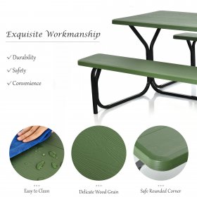 Costway Picnic Table Bench Set Outdoor Camping Backyard Garden Patio Party All Weather Green
