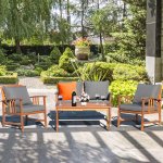 Costway 4PCS Wooden Patio Furniture Set Table Sofa Chair Cushioned Garden NEW