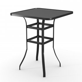 LACOO Patio Bar Height Bistro Table Wrought Iron Rust-Proof with Tempered Glass, Tan
