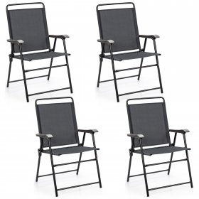 Costway 4PCS Outdoor Patio Folding Chair W/Armrest Portable Camping Lawn Garden