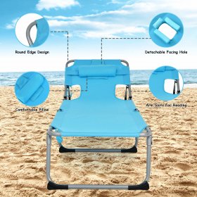 Goplus Outdoor Beach Lounge Chair Folding Chaise Lounge with Pillow Turquoise