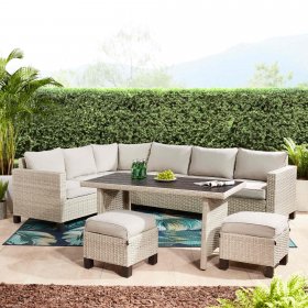 Better Homes & Gardens Brookbury 5-Piece Outdoor Furniture Wicker Sectional Dining Set Light Gray & Beige