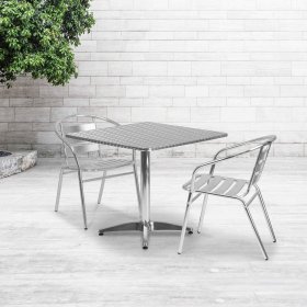 Flash Furniture 31.5" Square Aluminum Indoor-Outdoor Table with Base