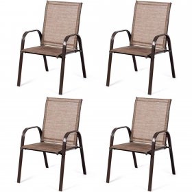 Costway 4PCS Patio Chair Dining Chair Garden Deck Yard W/Armrest Brown