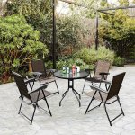 Costway 5PC Bistro Outdoor Patio Furniture Set Glass Table W/4 Folding Adjustable Chairs