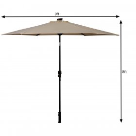 Costway 9FT Patio Solar Umbrella LED Patio Market Steel Tilt W/ Crank Outdoor