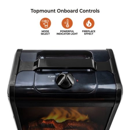 Comfort Zone Fireplace Space Heater with Realistic 3D Flame, Black