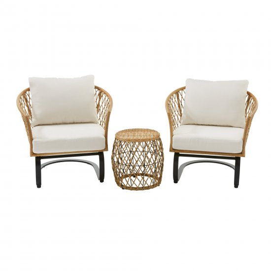 Better Homes & Gardens Ventura 3-Piece White Outdoor Boho Wicker Chat Set, Wicker Frame