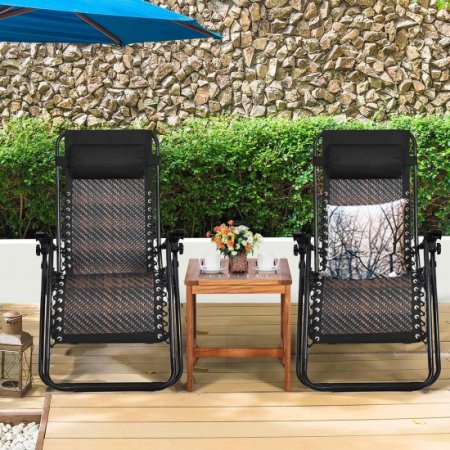 Costway 2PCS Patio Rattan Zero Gravity Lounge Chair Folding Recliner Headrest Mix Brown