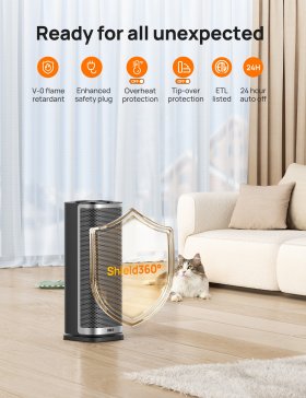 Dreo Space Heater for Home, 70 Oscillating with Tip-over & Overheat Protection, Electric Heater 1500W with Remote, 1-12H Timer, Quiet Heaters for Inside