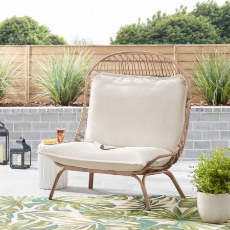 Better Homes & Gardens Willow Sage Steel Wicker Patio Cuddle Chair, Brown