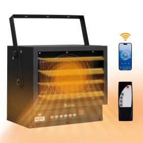 Ktaxon WiFi Smart Electric Garage Heater, 5000W Ceiling Mount Space Heater, 240-Volt Hard-Wired Heater Fan-Forced Shop Heater with Digital Thermostat, 12H Timer, Remote Control, Black