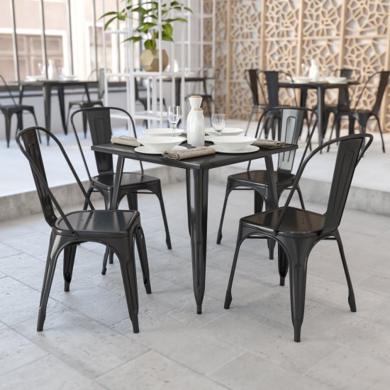 Flash Furniture Toby Commercial Grade 31.75\" Square Black Metal Indoor-Outdoor Table