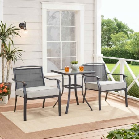 Mainstays Alexandra Square 3-Piece Outdoor Furniture Patio Bistro Set, Gray