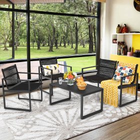 Costway 4PCS Patio Furniture Conversation Set Sofa Loveseat Armrest Garden Deck,Hard Crafted PE Rattan