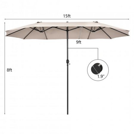 Costway 15FT Patio Double-Sided Umbrella Crank Outdoor Garden Market Sun Shade Beige