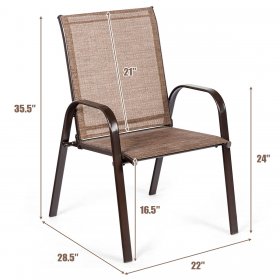 Costway 4PCS Patio Chair Dining Chair Garden Deck Yard W/Armrest Brown