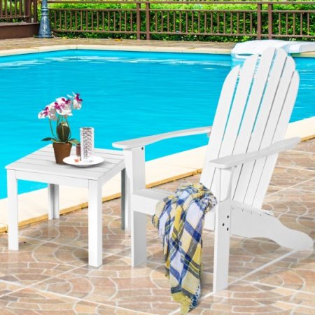 Costway Outdoor Adirondack Chair Solid Wood Durable Patio Garden Furniture White