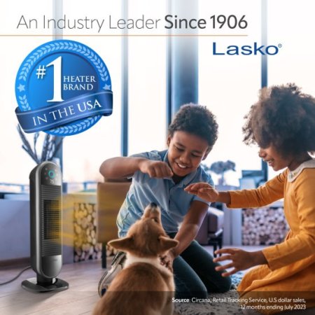 Lasko 22" Smart Tower Heater Powered by Aria, WiFi, Works with Alexa, Google, Black, AR122
