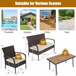 Costway 4PCS Patio Rattan Furniture Set Outdoor Conversation Set Coffee Table W/Cushions.