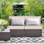 Costway 2PCS Patio Rattan Armless Sofa Sectional Furniture W/Cushion