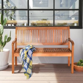 Costway 50 Two Person Outdoor Garden Bench Loveseat Porch Chair Solid Wood W/Armrest
