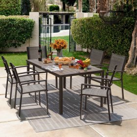 Devoko 7 Pieces Patio Dining Set Outdoor Furniture Set 6 Stackable Textilene Armchairs with Rectangular Table, Gray