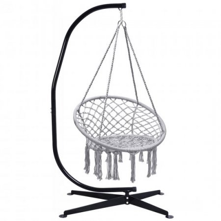 Costway Hanging Hammock Stand W/Cotton Macrame Swing Chair Grey