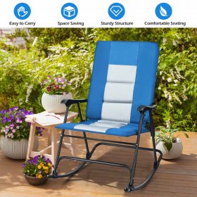 Costway Foldable Rocking Padded Chair Portable Camping Chair with Backrest Armrest Blue