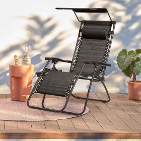 Devoko Patio Zero Gravity Chair Outdoor Folding Recliner Lounge Chair with Attachable Sunshade Canopy and Holder, Black