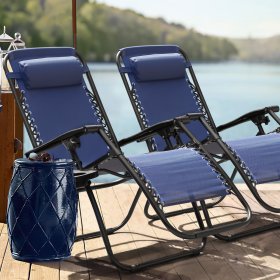 Lacoo 2 Pack Patio Zero Gravity Chair Outdoor Lounge Chair Textilene Fabric Adjustable Recline Chair, Blue