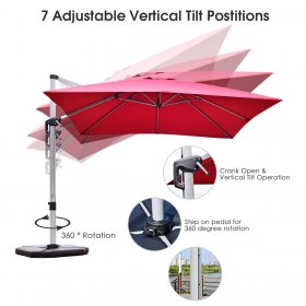 10Ft Square Patio Offset Cantilever Umbrella 360 Degree Tilt Aluminum Red