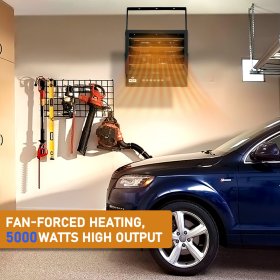 Ktaxon WiFi Smart Electric Garage Heater, 5000W Ceiling Mount Space Heater, 240-Volt Hard-Wired Heater Fan-Forced Shop Heater with Digital Thermostat, 12H Timer, Remote Control, Black